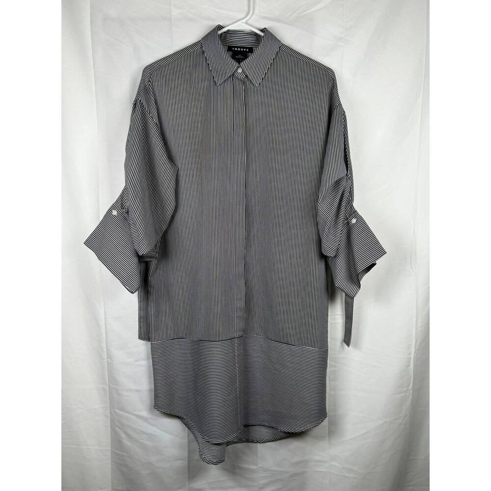 Trouve Shirt Dress Womens XS Black White Striped Oversized Tie Sleeve